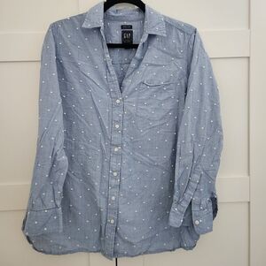 GAP Maternity Light Blue Polka Dot Button Down Shirt